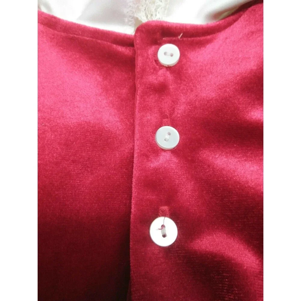 Vtg Roanna Girl Velvet Red Circle Lace Frilly Dress USA Collared Long Sleev Sz 6